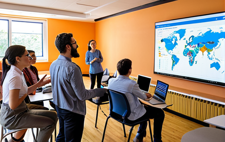 **Image Prompt:** A vibrant and engaging data visualization workshop scene. People are gathered around tables, excitedly discussing charts and graphs. Laptops display colorful dashboards with interactive filters. In the background, a presenter points to a large screen showcasing a map of a local park, highlighting the correlation between park visits and community well-being. The overall atmosphere is collaborative and inspiring.