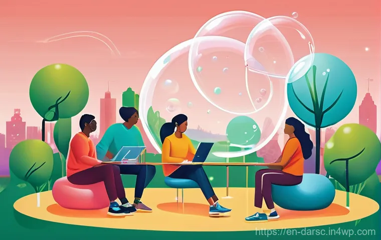 빅데이터를 통한 커뮤니티 강화 방안 - **Prompt:** "A vibrant, panoramic digital art illustration depicting a diverse group of adults (ages...