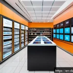 Home 20 변화하는 빅데이터 활용법 - A high-tech retail environment bustling with activity, featuring dynamic digital inventory displays ...