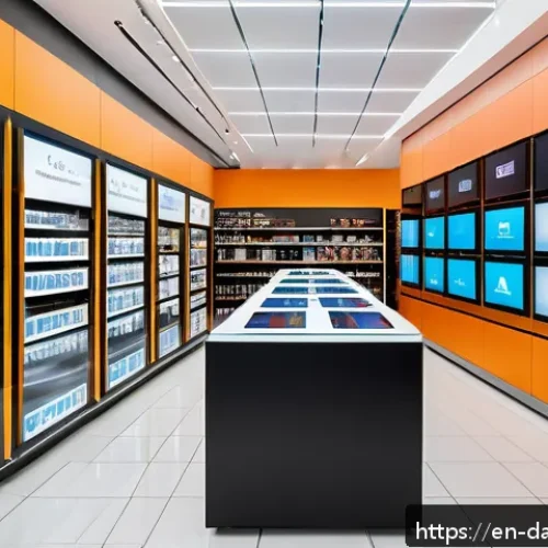 Home 32 변화하는 빅데이터 활용법 - A high-tech retail environment bustling with activity, featuring dynamic digital inventory displays ...