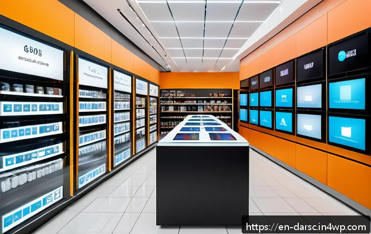 변화하는 빅데이터 활용법 - A high-tech retail environment bustling with activity, featuring dynamic digital inventory displays ...